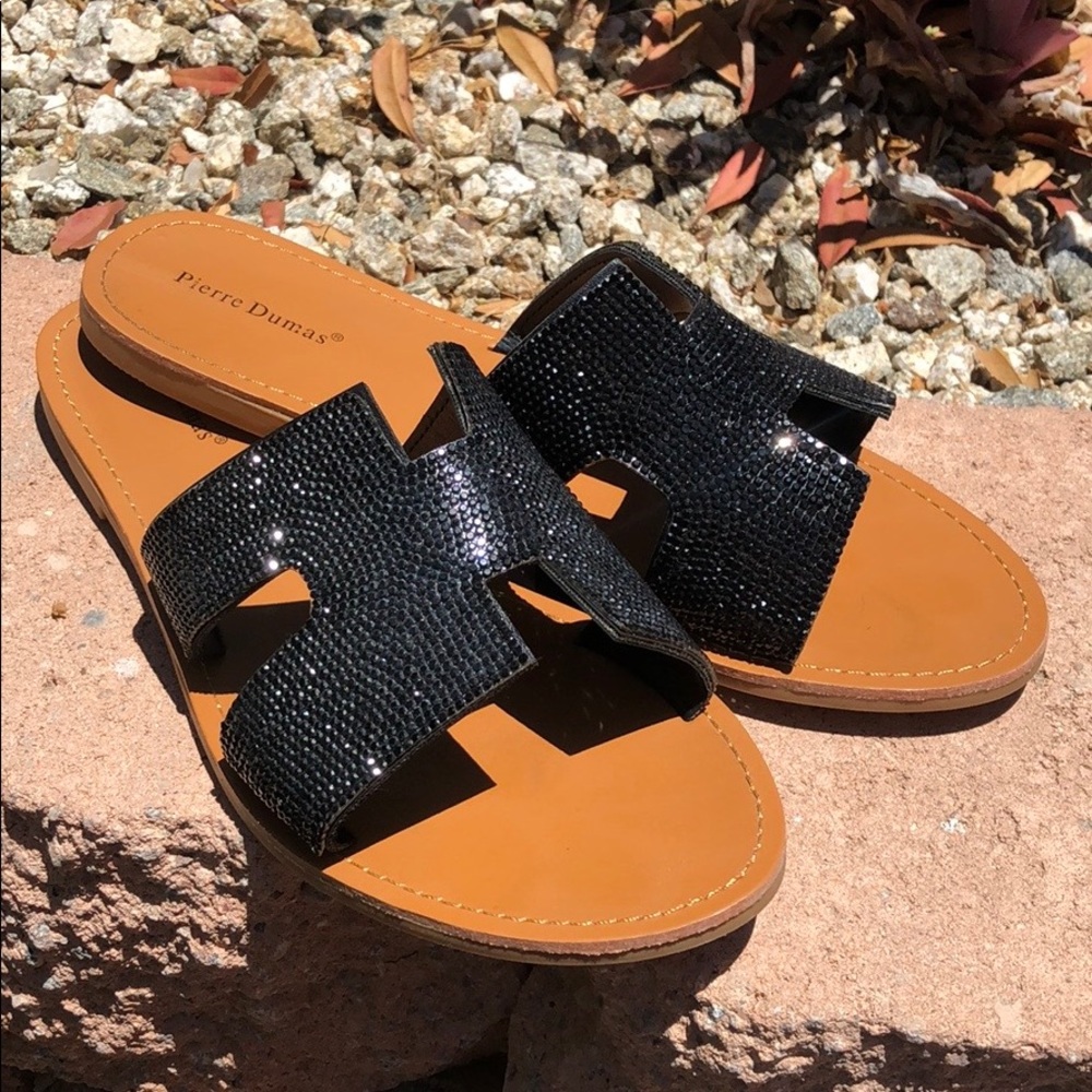 Black rhinestone sandals